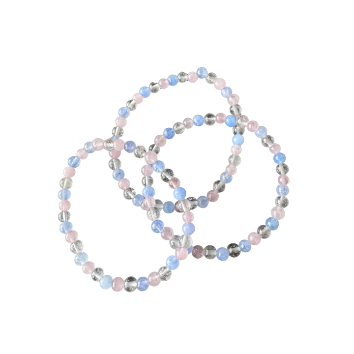 Armband Rosenquarz, Bergkristall und Aquamarin
