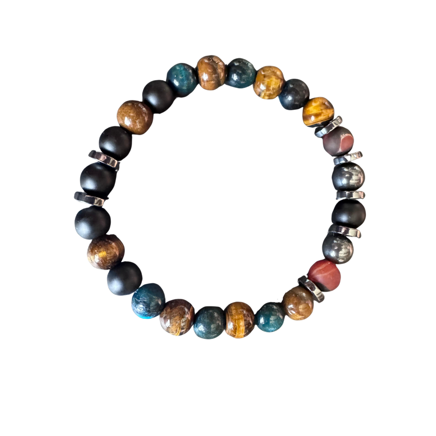 Armband Hämatit, Tigerauge, Shungit & Achat