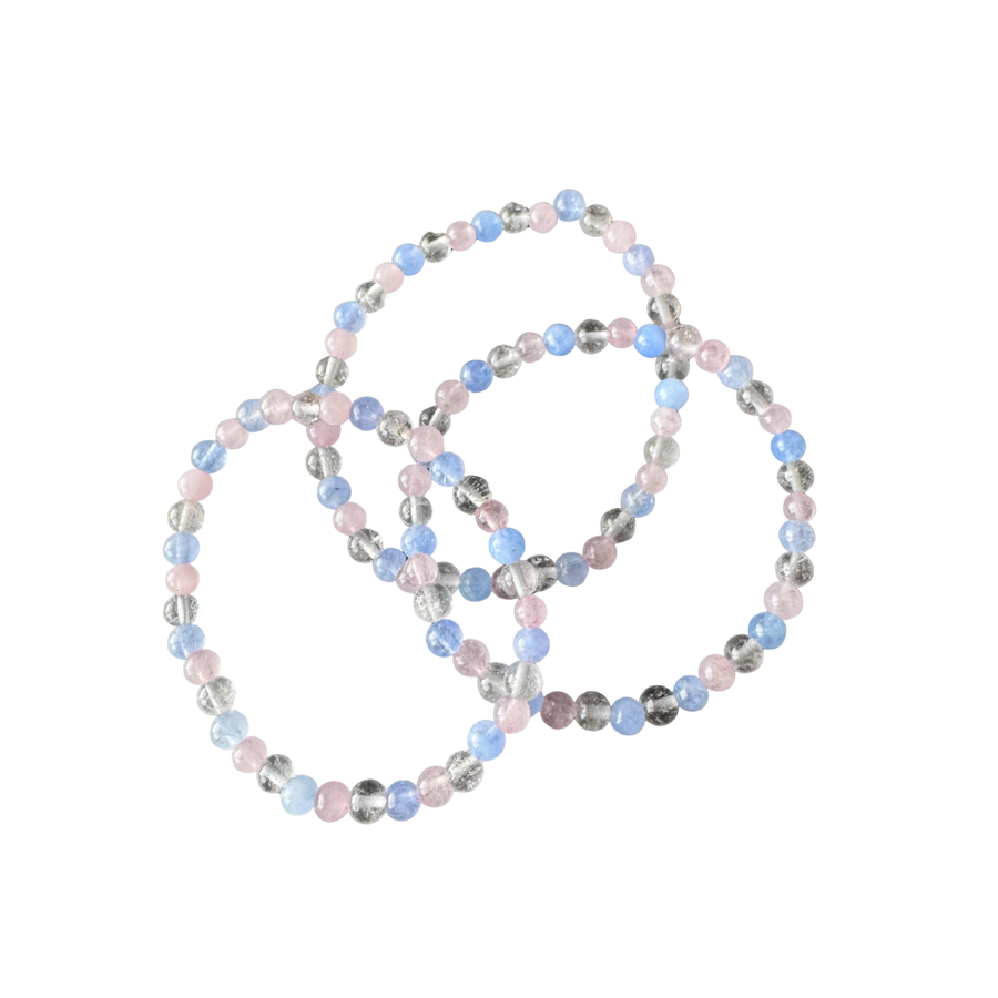 Armband Rosenquarz, Bergkristall und Aquamarin
