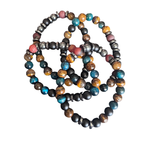 Armband Hämatit, Tigerauge, Shungit & Achat