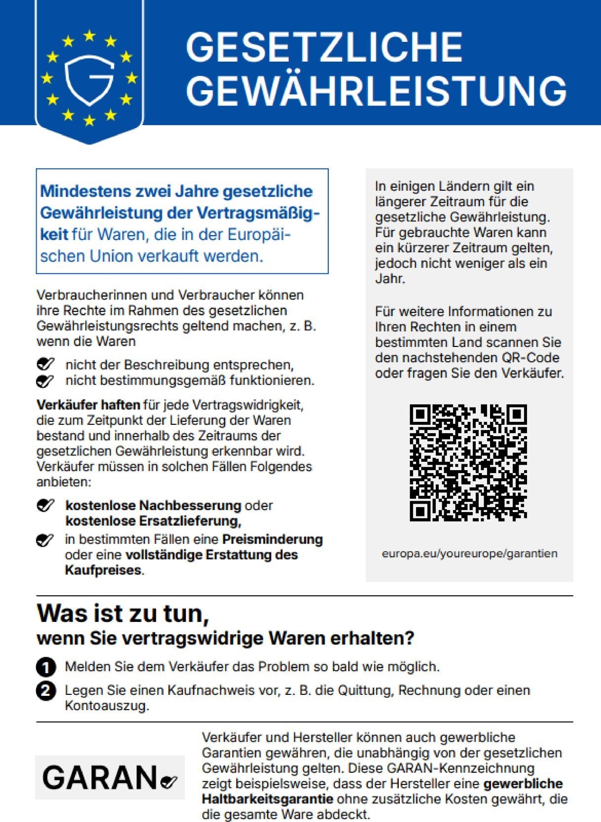 EU-Gewährleistungslabel – Deutsch