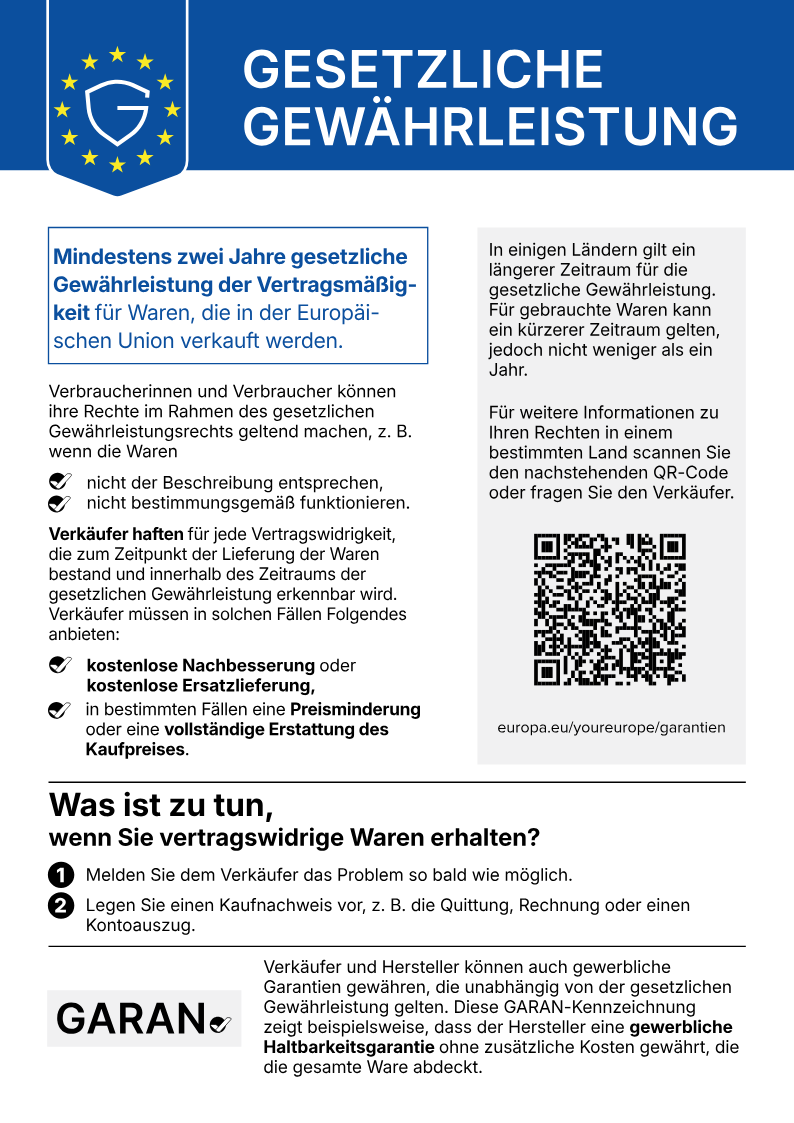 EU-Gewährleistungslabel – Deutsch