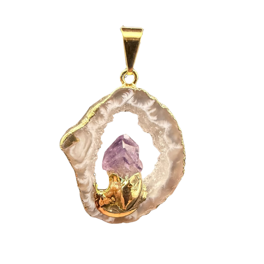 Anhänger Amethystkristall in Achatscheibe