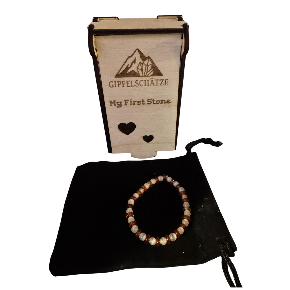 Kinder Edelstein-Armband – Bernstein & Selenit – Sanfter Begleiter für Alltag & Wohlgefühl