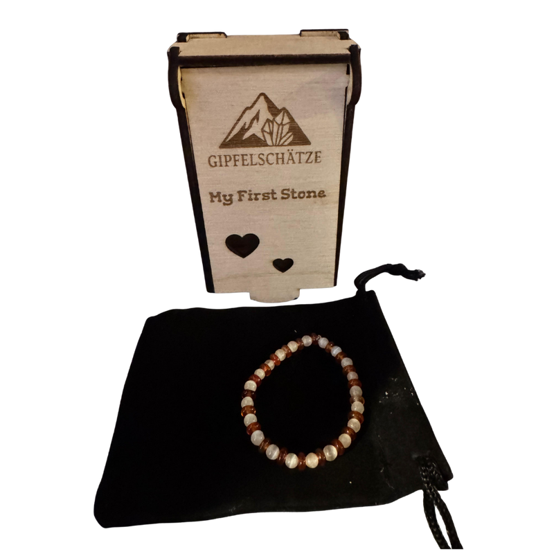 Kinder Edelstein-Armband – Bernstein & Selenit