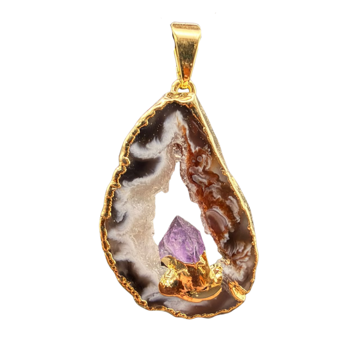 Anhänger Amethystkristall in Achatscheibe