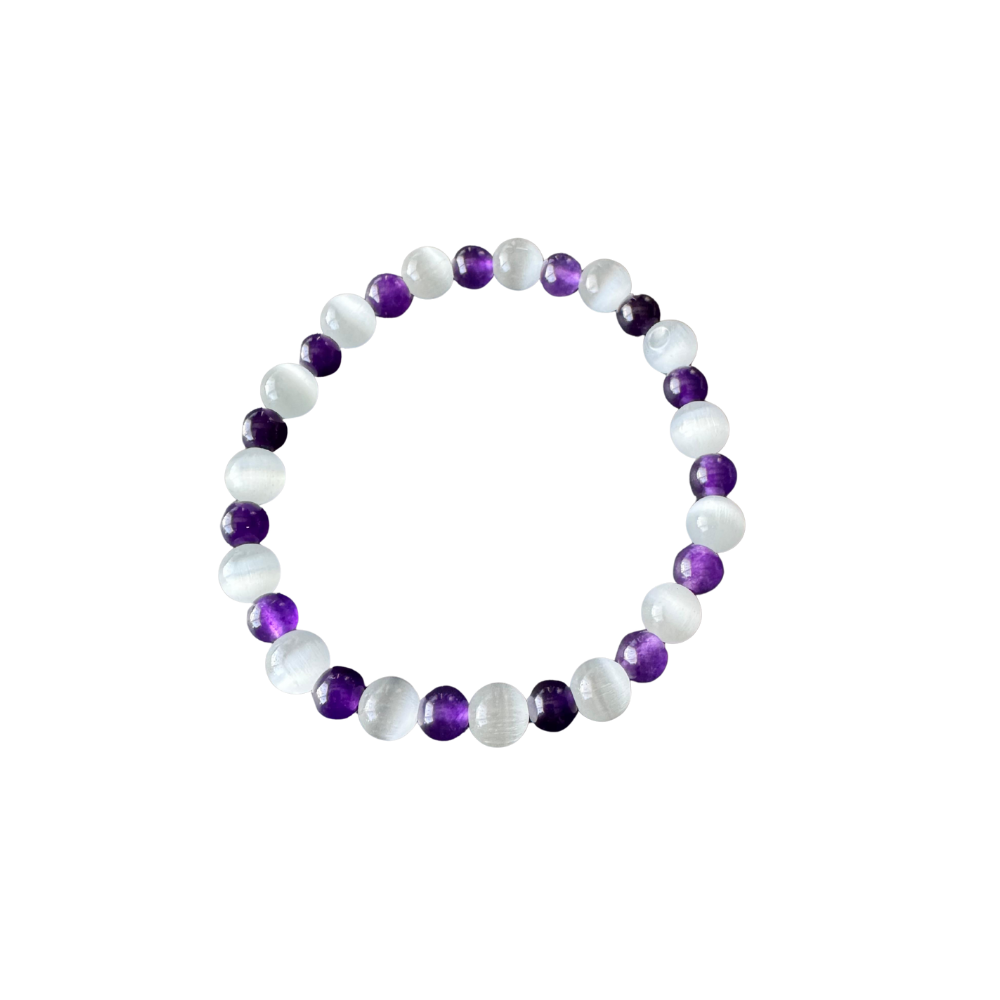 Armband Selenit & Amethyst – Sanfter Begleiter für Alltag & Wohlgefühl
