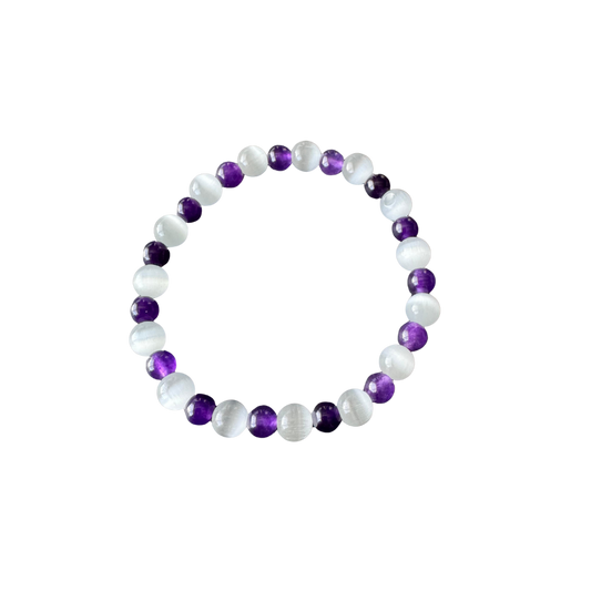 Armband Selenit & Amethyst – Sanfter Begleiter für Alltag & Wohlgefühl