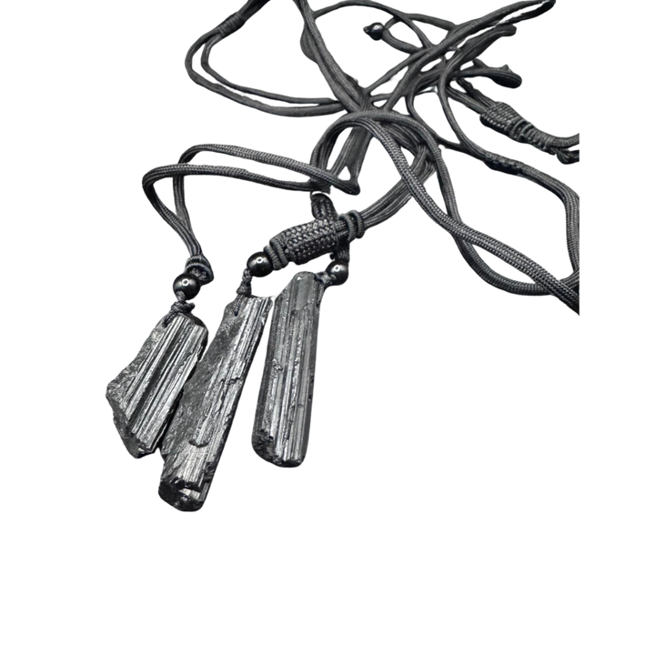 Tourmaline necklace with fabric cord