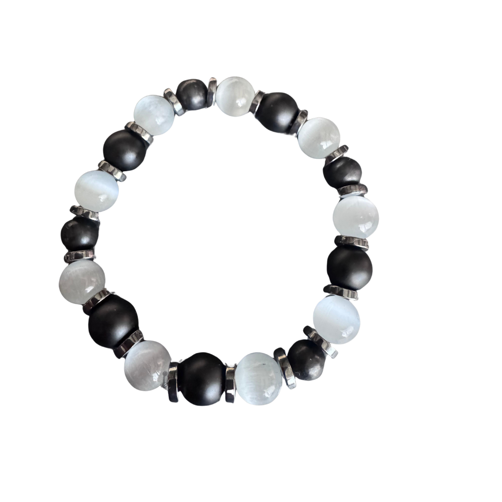 Armband Selenit, Hämatit, Shungit und Onyx – Sanfter Begleiter für Alltag & Wohlgefühl