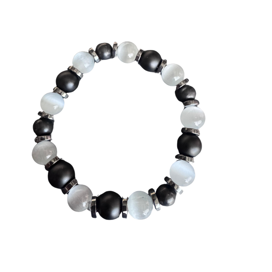 Armband Selenit, Hämatit, Shungit und Onyx – Sanfter Begleiter für Alltag & Wohlgefühl